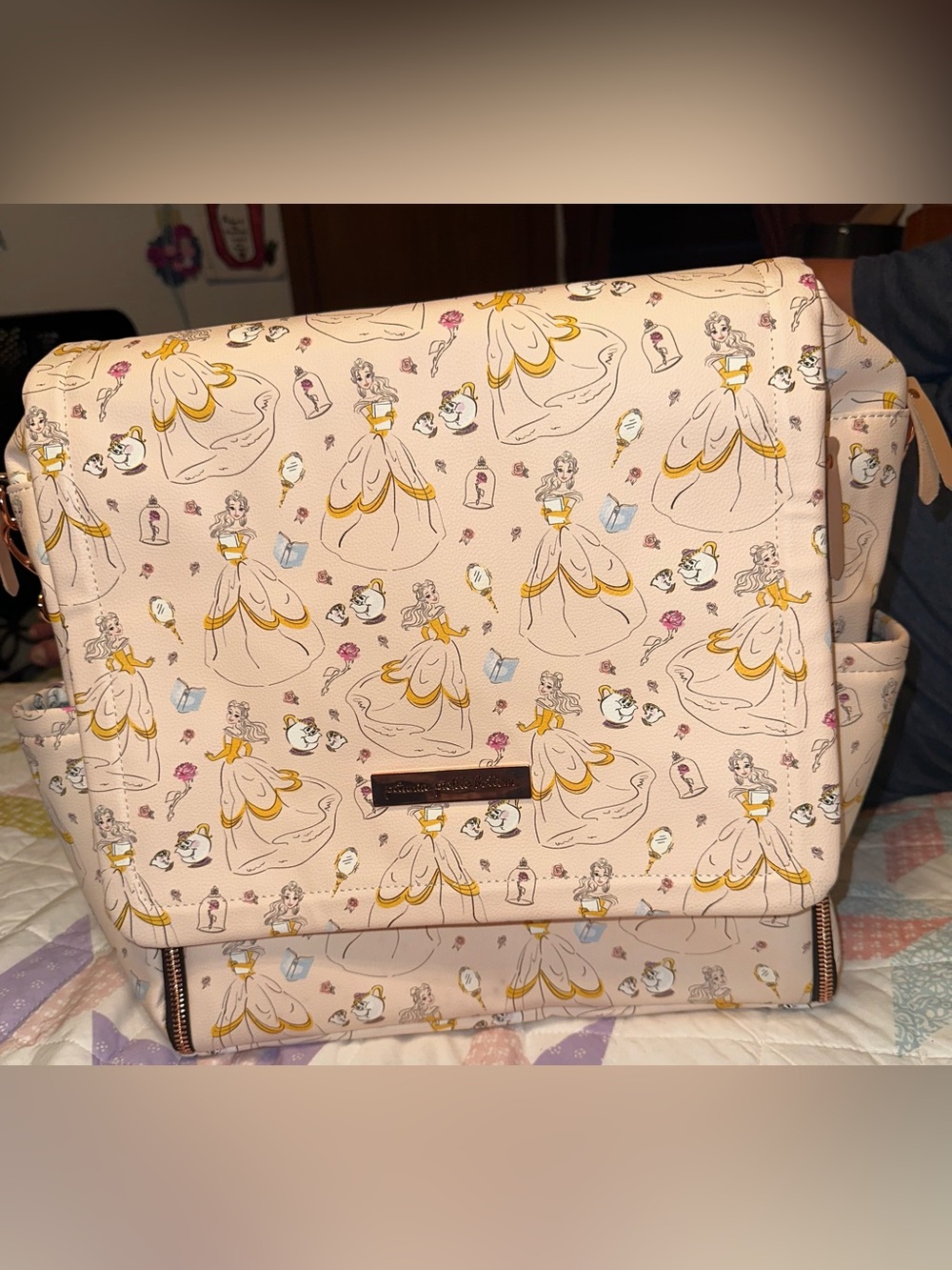 Belle Patterned Diaper Bag - Pink & Gold Accent
